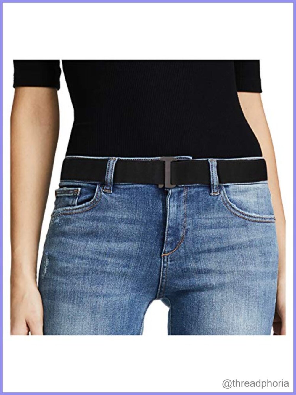 No Show Stretch Elastic Belt Flat Buckle for Jeans Pants Dresses Women